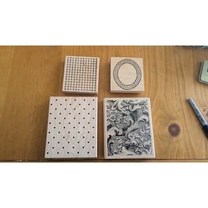 Great Impressions BRL Design Wood Rubber Stamps Set Floral Polka Dot Grid Frame